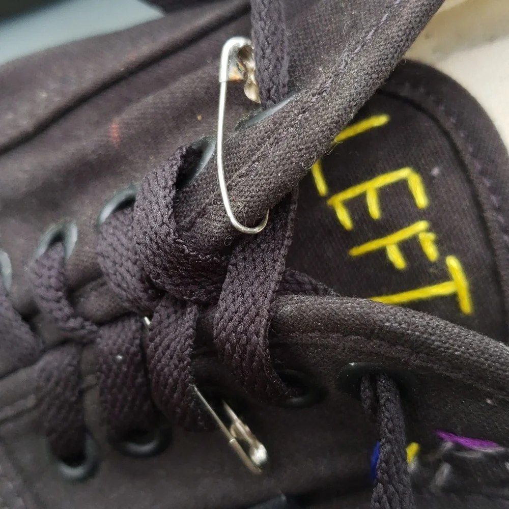 Mens VANS Stitch Sewn Customized Black Happy Sad  ~ Day Night Left Right sz 11.5